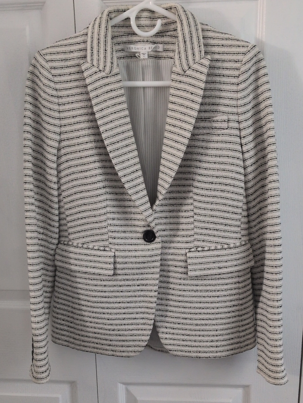 Veronica Beard Cream and Black Striped Knit Blazer